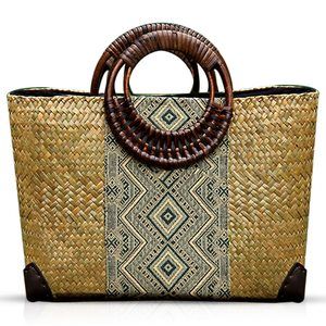 Straw Bag, Summer Beach Handmade Rattan Tote Bag, Large Straw Woven Handbag, :3
